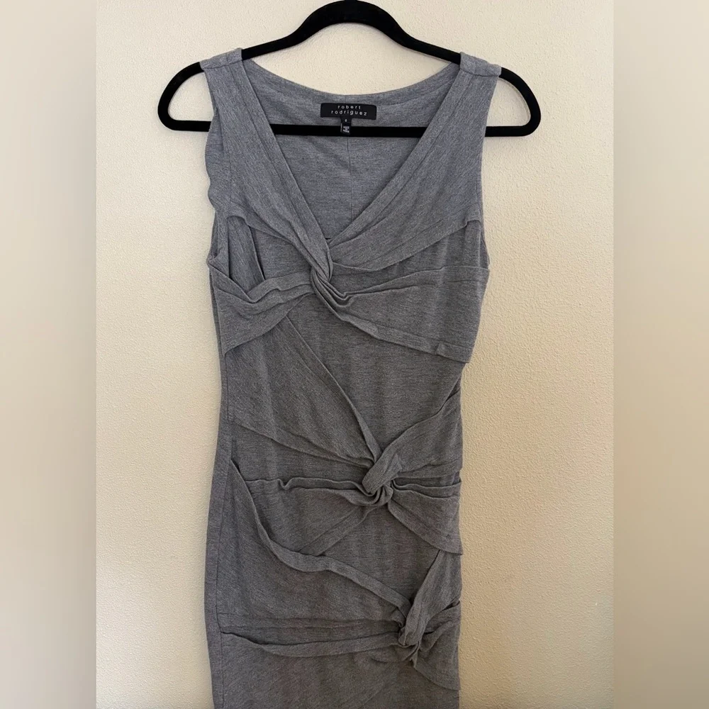 Robert‎ Rodriguez Grey Knit Twist-Detail Mini Dress